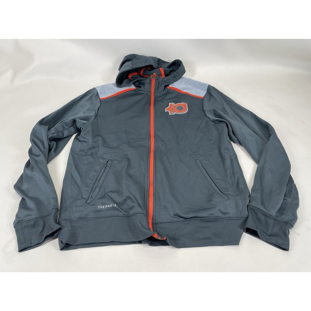 Nike Therma Fit Kevin Durant Full Zip Hooded Jacket Mens M Gray Orange